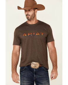 Ariat Men's Heather Brown Dusk Fill Logo Short Sleeve T-Shirt , Brown, hi-res