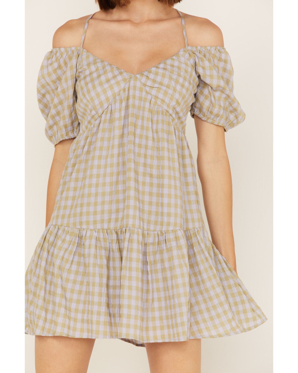 Image #3 - Heartloom Women's Kendra Peri Plaid Off Shoulder Mini Dress, Periwinkle, hi-res