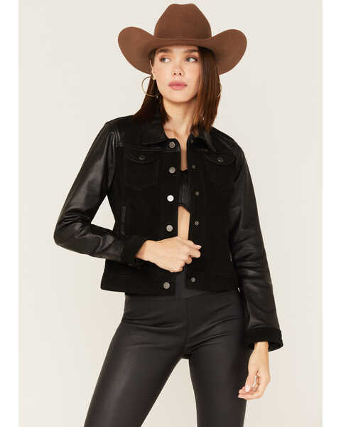Image #1 - Wrangler Women's Leather And Suede Jacket, Black, hi-res