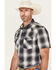 Image #2 - Pendleton Men's Boot Barn Exclusive Frontier Plaid Print Short Sleeve Pearl Snap Western Shirt, Charcoal, hi-res