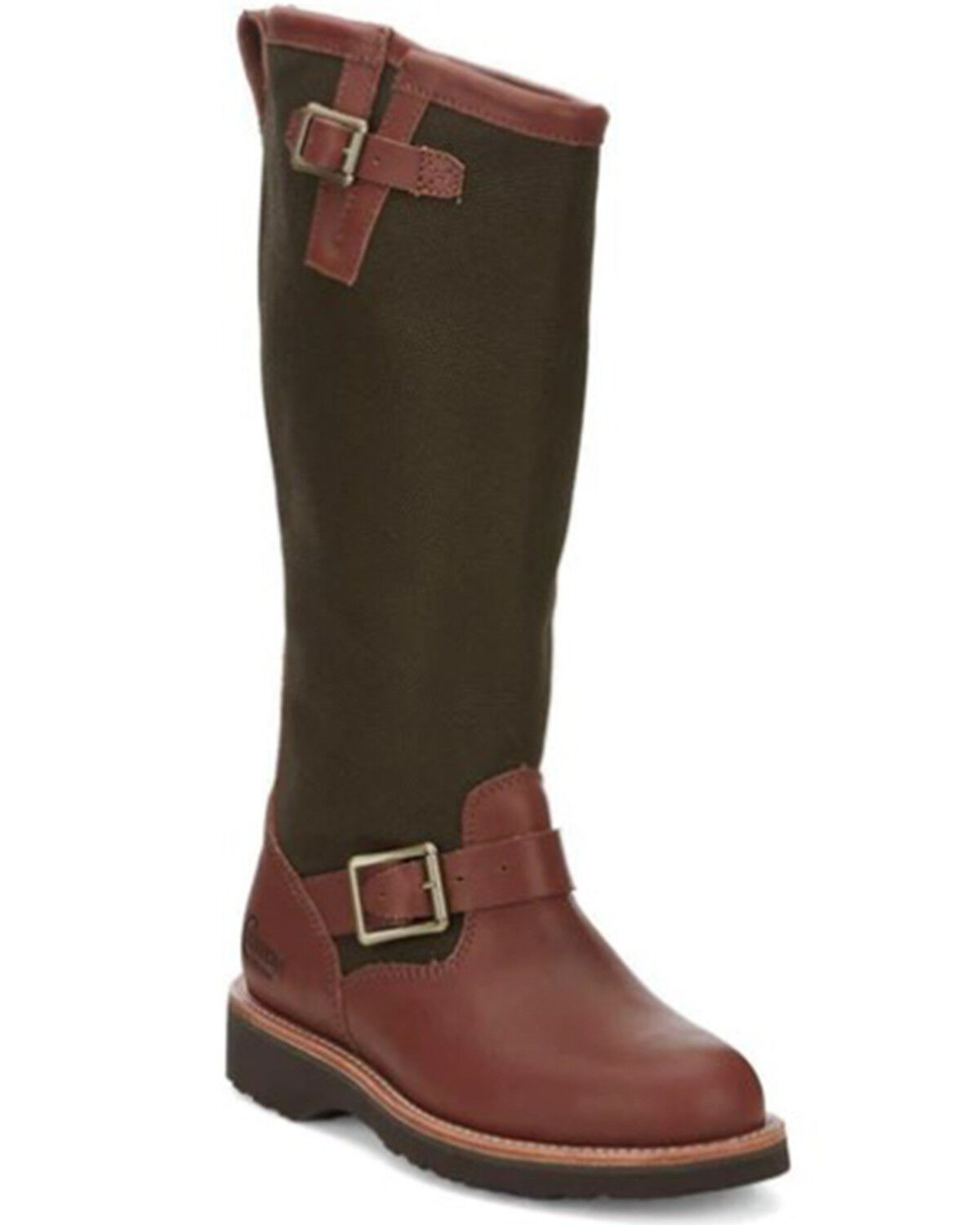 Image #1 - Chippewa Women's Snake Proof Pull On Leather Buckle Boot - Round Toe, Brown, hi-res