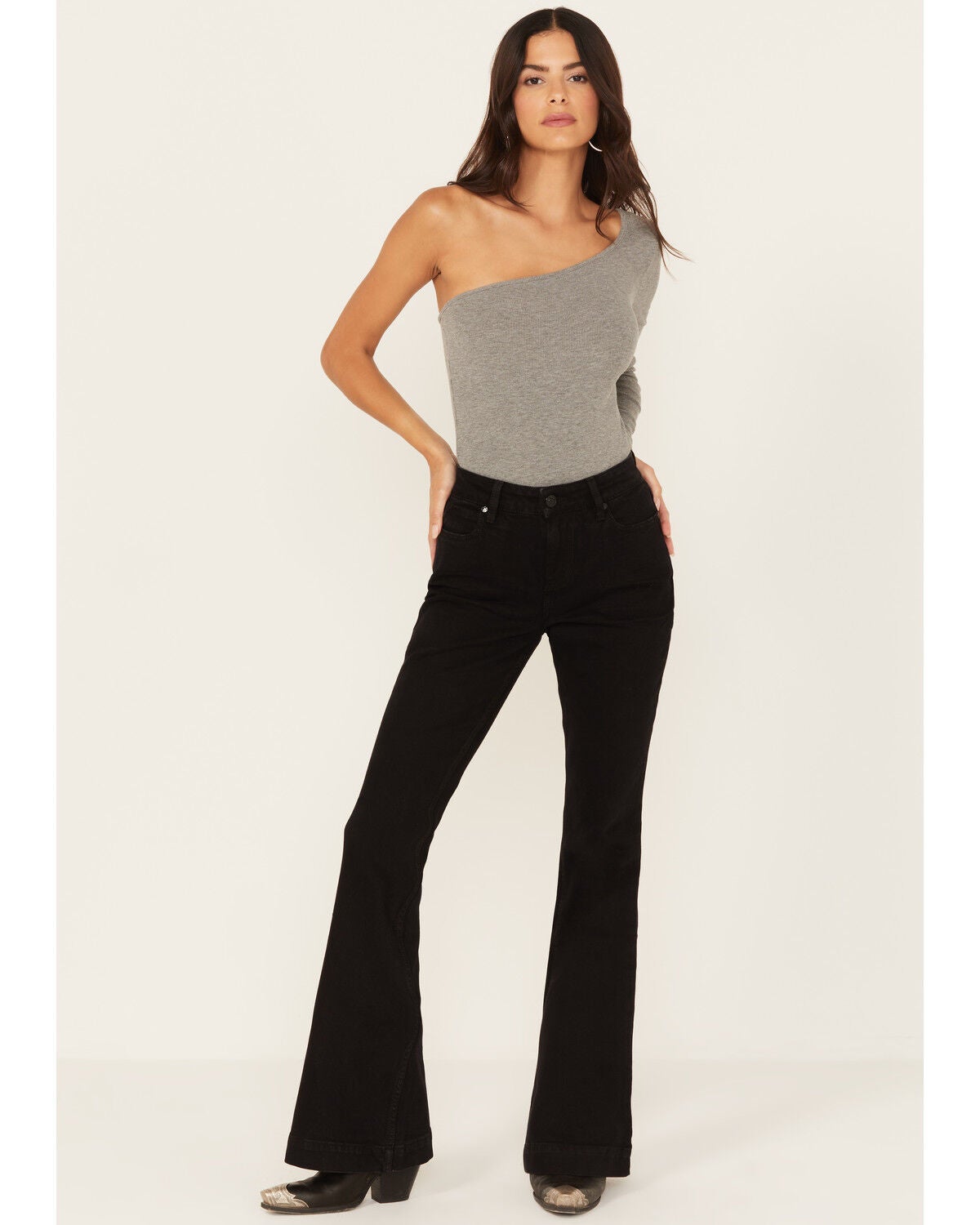 Shyanne Women's High Rise Stretch Flare Jeans, Black, hi-res