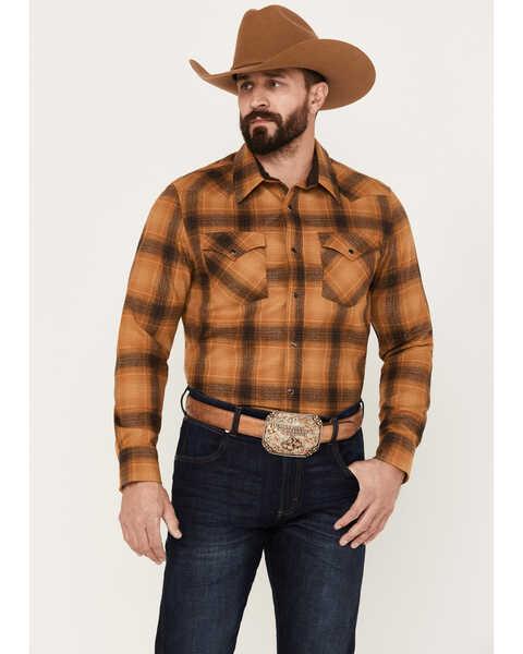 Image #1 - Pendleton Men's Canyon Plaid Print Long Sleeve Western Snap Shirt, Brown, hi-res