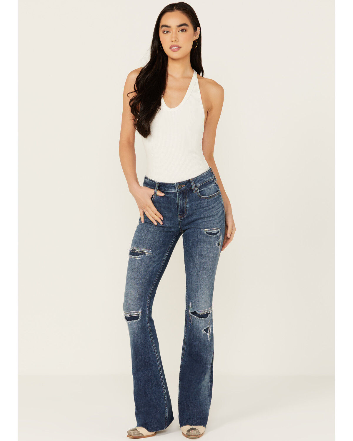 Image #1 - Shyanne Women's Delaney Dark Wash Mid Rise Rebel Embellished Bootcut Jeans, Dark Wash, hi-res
