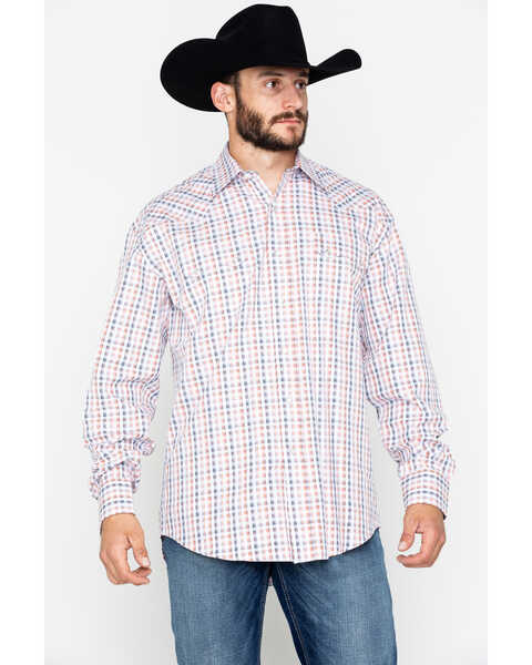 Image #5 - Stetson Men's Small Plaid Print Snap Long Sleeve Western Shirt , Orange, hi-res