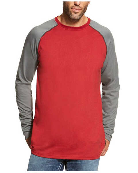 Ariat Men's FR Long Sleeve Baseball Work T-Shirt - Big , Red, hi-res