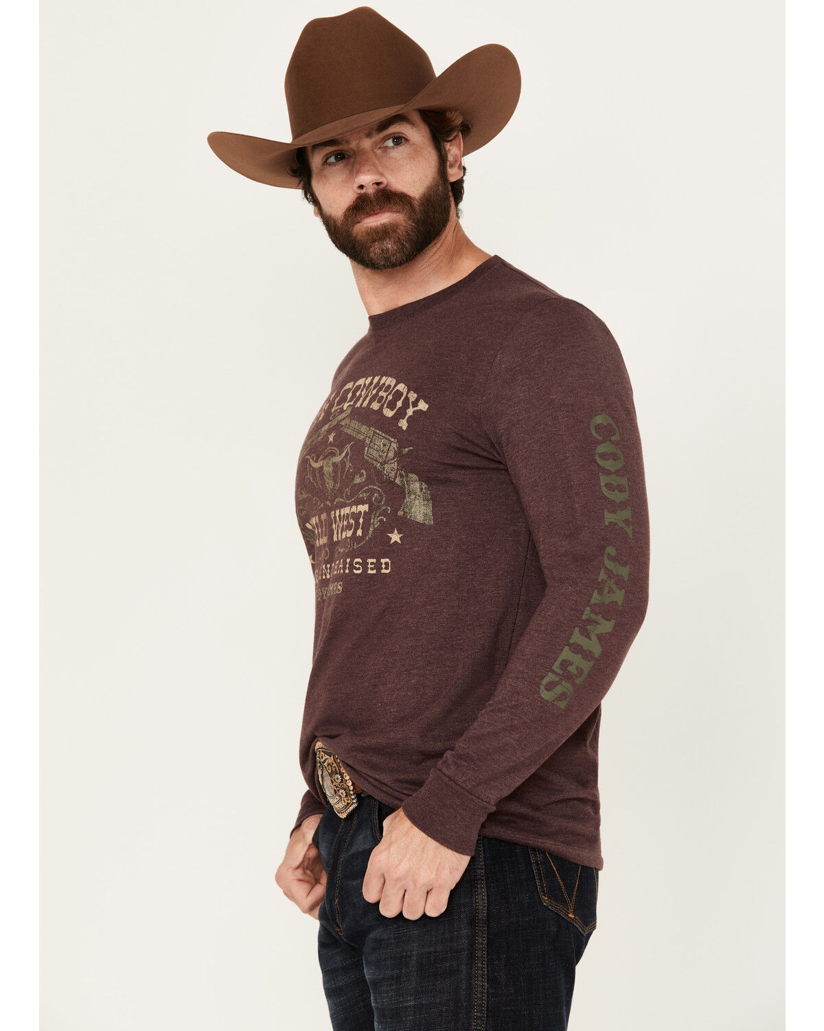 Image #2 - Cody James Men's Iron Pistols Long Sleeve Graphic T-Shirt, Burgundy, hi-res