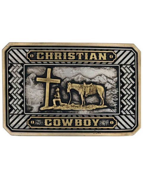 Montana Silversmiths Men's Beaming Christian Cowboy Attitude Buckle, Silver, hi-res
