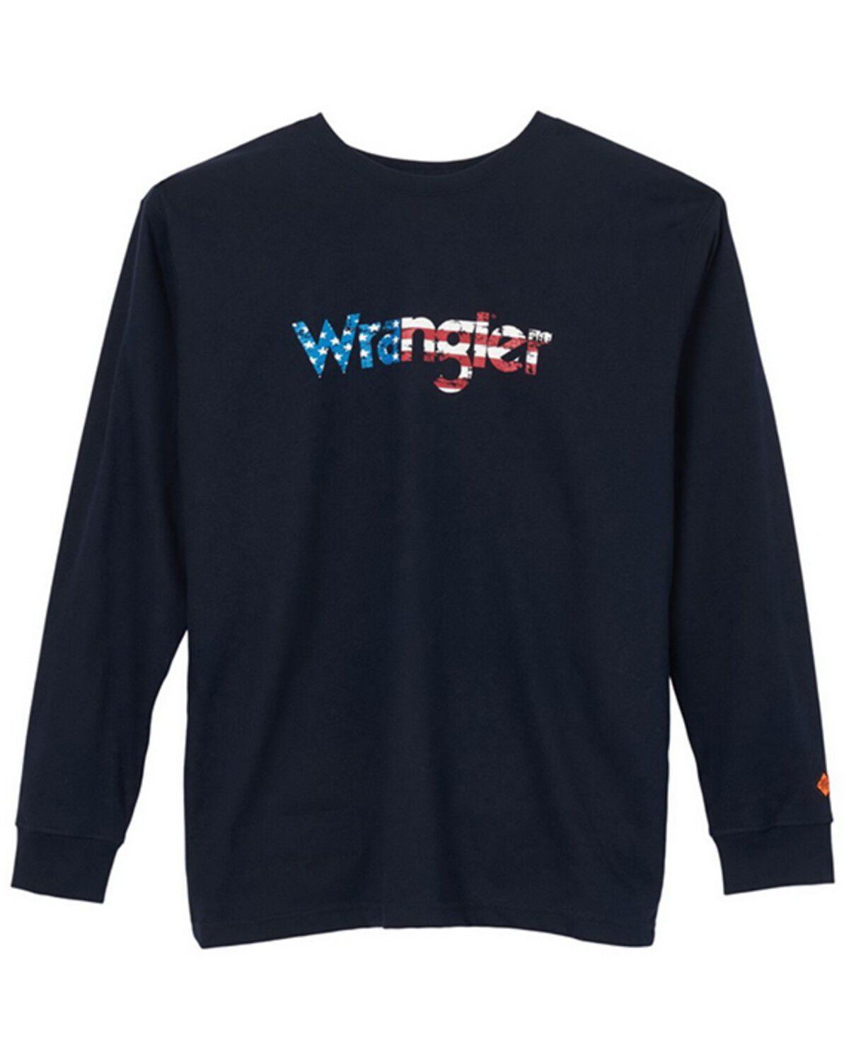 Image #1 - Wrangler Men's FR American Flag Wrangler Logo Long Sleeve Graphic T-Shirt - Big, Navy, hi-res
