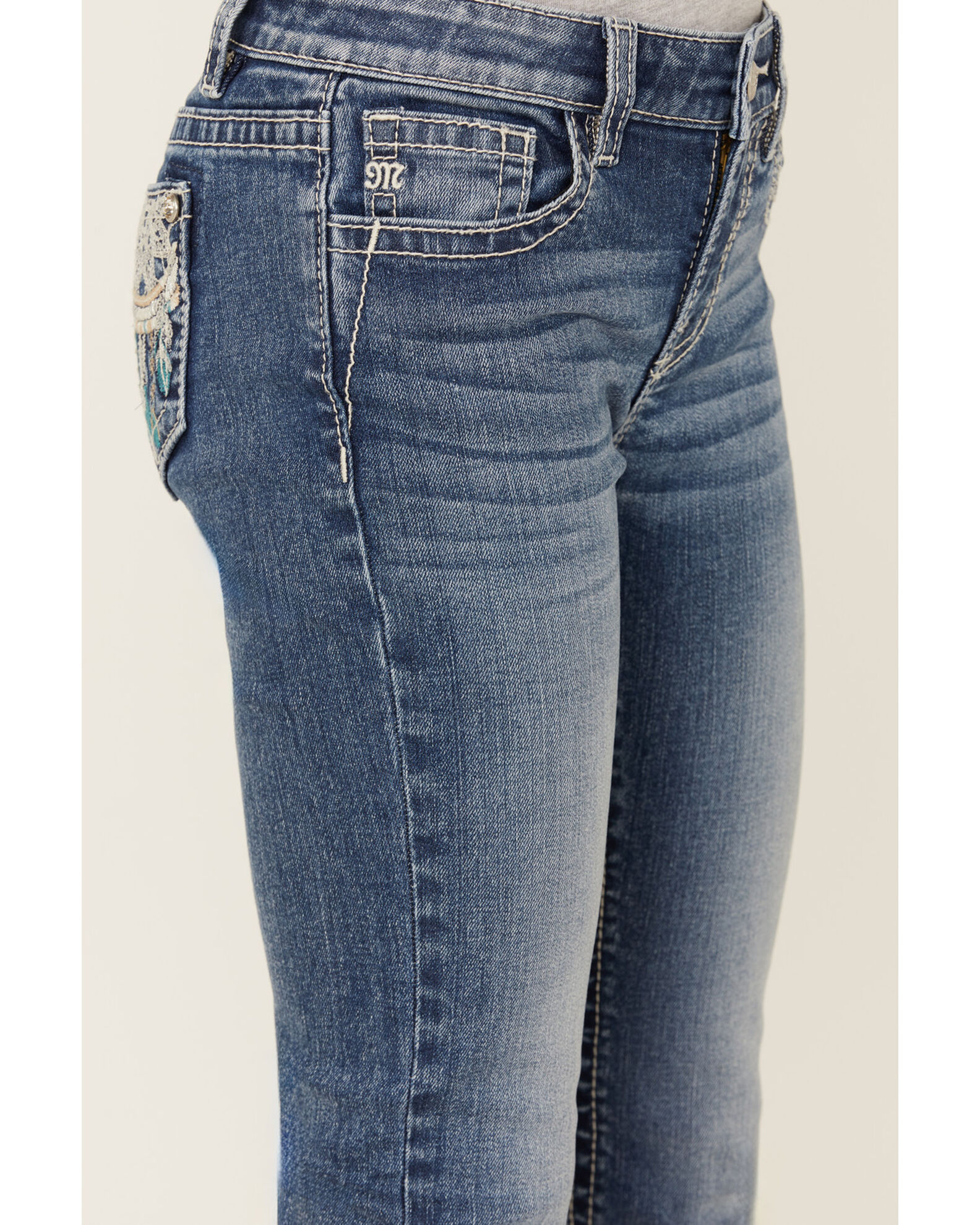 Image #4 - Miss Me Girls' Dark Wash Dreamcatcher Bootcut Stretch Denim Jeans, Blue, hi-res