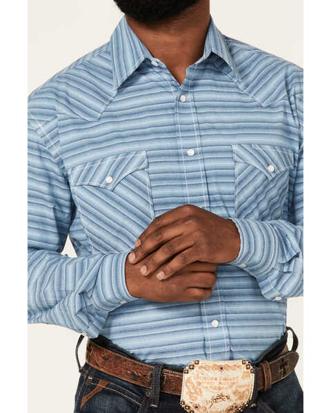 Image #3 - Rough Stock By Panhandle Men's Horizontal Dobby Stripe Long Sleeve Pearl Snap Western Shirt , Blue, hi-res