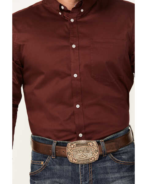 Cody James Men's Basic Twill Long Sleeve Button-Down Performance Western Shirt - Tall, Wine, hi-res