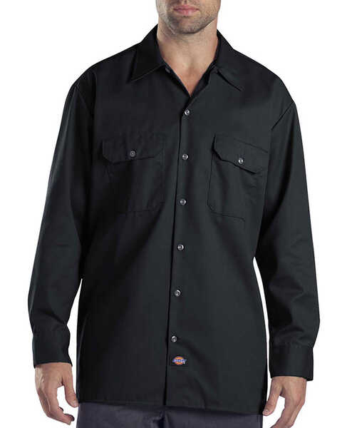Image #2 - Dickies Men's Solid Twill Long Sleeve Work Shirt - Folded , Black, hi-res
