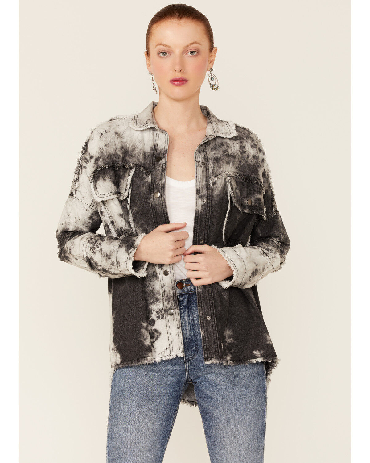 Image #2 - Revel Women's Tie-Dye Rock & Roll Snap-Front Shacket   , , hi-res