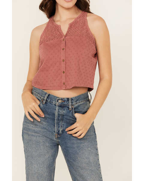 Image #3 - Cleo + Wolf Women's Blaire Cropped Jacquard and Lace Tank , Oatmeal, hi-res