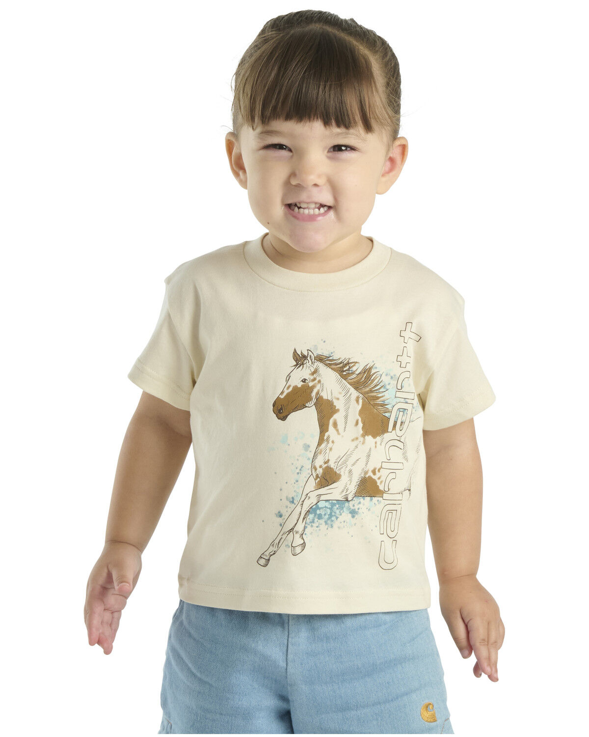 Image #1 - Carhartt Toddler Girls' Horse Short Sleeve Graphic Tee, Cream, hi-res