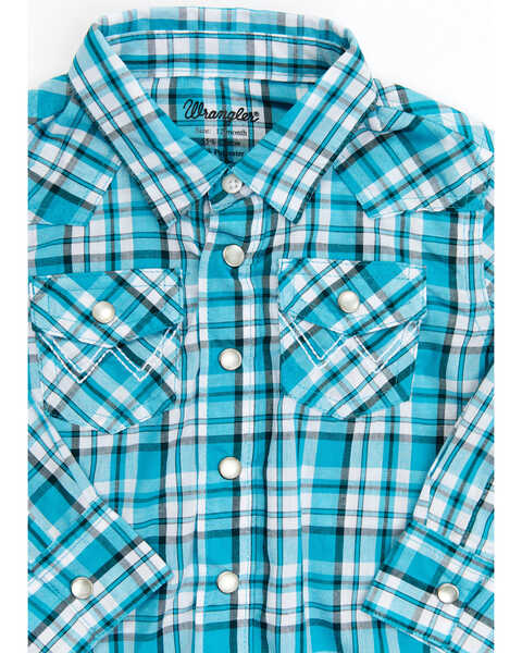 Image #2 - Wrangler Infant Boys' Plaid Print Long Sleeve Pearl Snap Western Shirt, Teal, hi-res