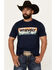 Image #1 - Wrangler Men's Boot Barn Exclusive Southwestern Box Logo Short Sleeve Graphic T-Shirt, Navy, hi-res