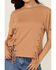 Image #3 - Blended Women's Side Lace-Up Short Sleeve Tee, Brown, hi-res