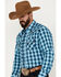 Image #2 - Rock 47 by Wrangler Men's Plaid Print Long Sleeve Western Snap Shirt, Blue, hi-res