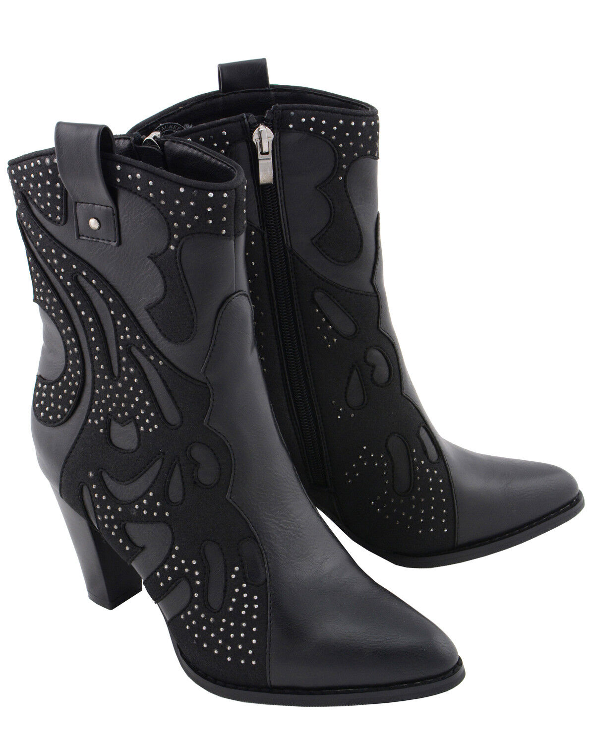 Image #10 - Milwaukee Leather Women's Studded Overlay Western Boots - Round Toe, Black, hi-res