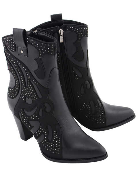 Image #10 - Milwaukee Leather Women's Studded Overlay Western Boots - Pointed Toe, Black, hi-res