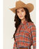 Image #2 - Ely Walker Women's Plaid Print Long Sleeve Snap Flannel Shirt, Rust Copper, hi-res