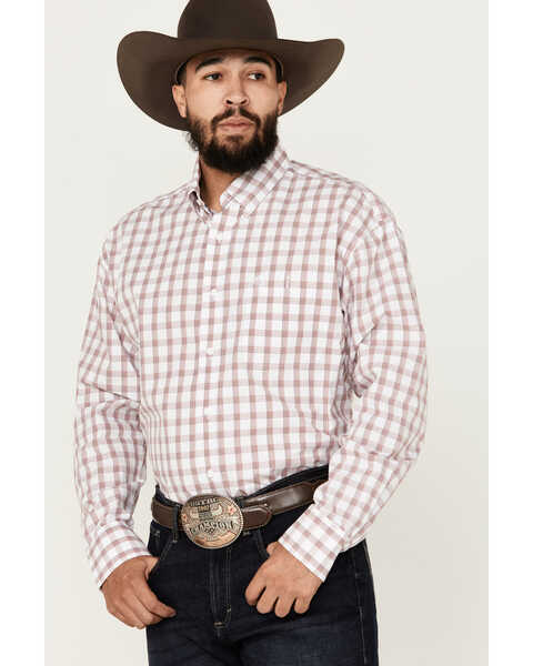 Image #2 - George Strait by Wrangler Men's Checkered Print Long Sleeve Button-Down Shirt, White, hi-res