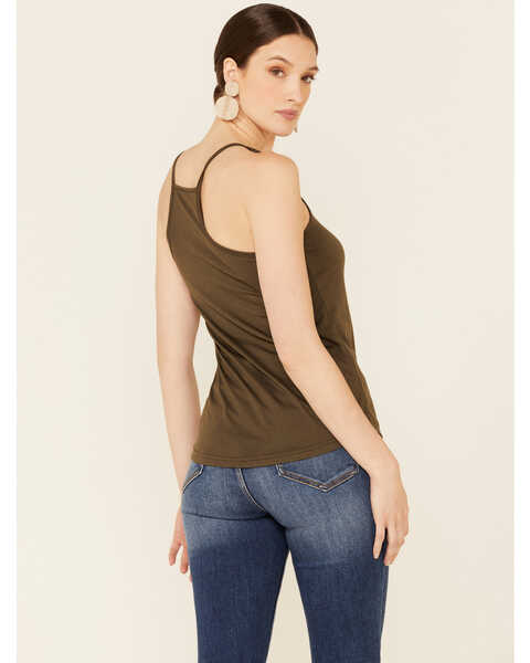 Image #4 - Angie Women's Solid Green Halter Tank Top  , Green, hi-res
