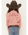 Image #4 - Shyanne Girls' Casey Faux Suede Embroidered Fringe Long Sleeve Western Shirt, Mauve, hi-res