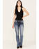 Miss Me Women's Dark Wash Low Rise Tonal Americana Border Bootcut Jeans, Dark Wash, hi-res