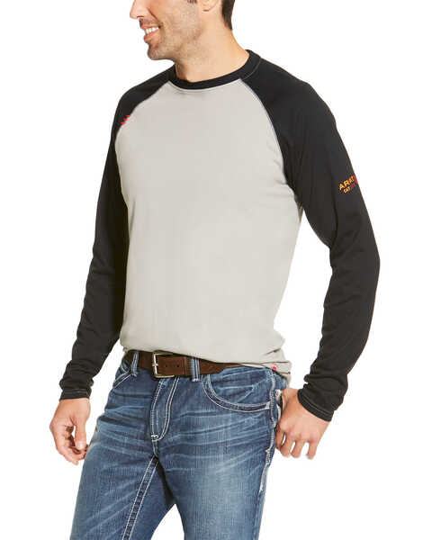 Ariat Men's FR Long Sleeve Raglan T-Shirt - Tall, Grey, hi-res