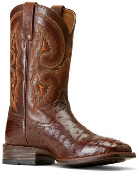 Image #1 - Ariat Men's Barley Ultra Exotic Full Quill Ostrich Western Boots - Broad Square Toe, Dark Brown, hi-res