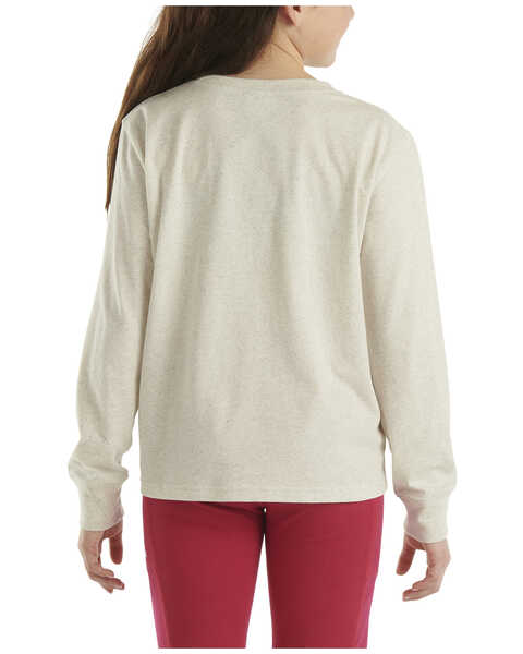 Image #3 - Carhartt Girls' Long Sleeve Logo Pocket Tee, Oatmeal, hi-res