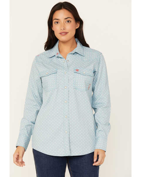Ariat Women's FR Martlet Long Sleeve Snap Work Shirt , Turquoise, hi-res