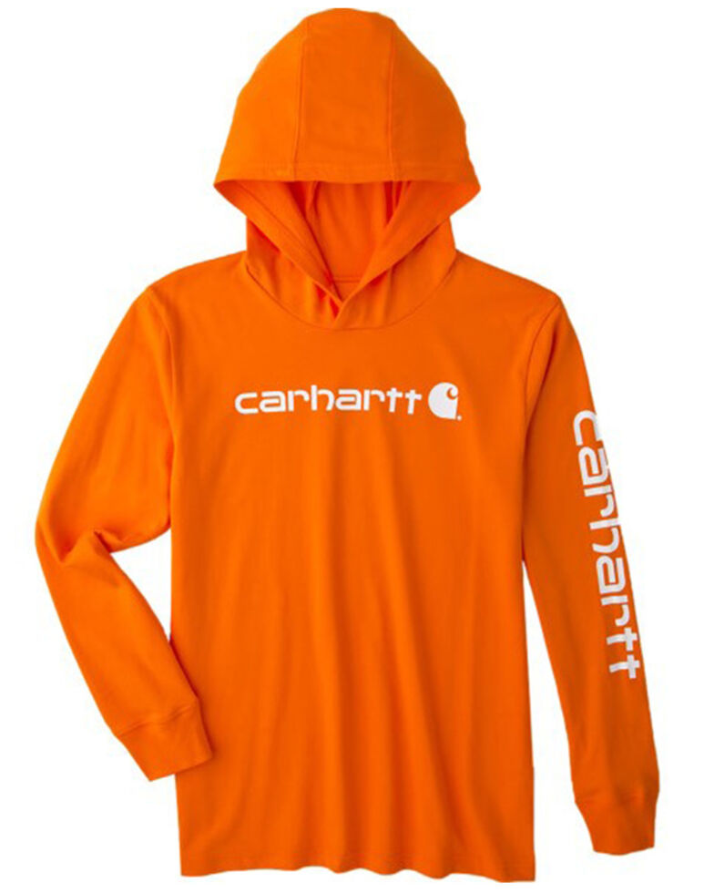 Carhartt Boys' Graphic Logo Hooded Long Sleeve Shirt, Orange, hi-res