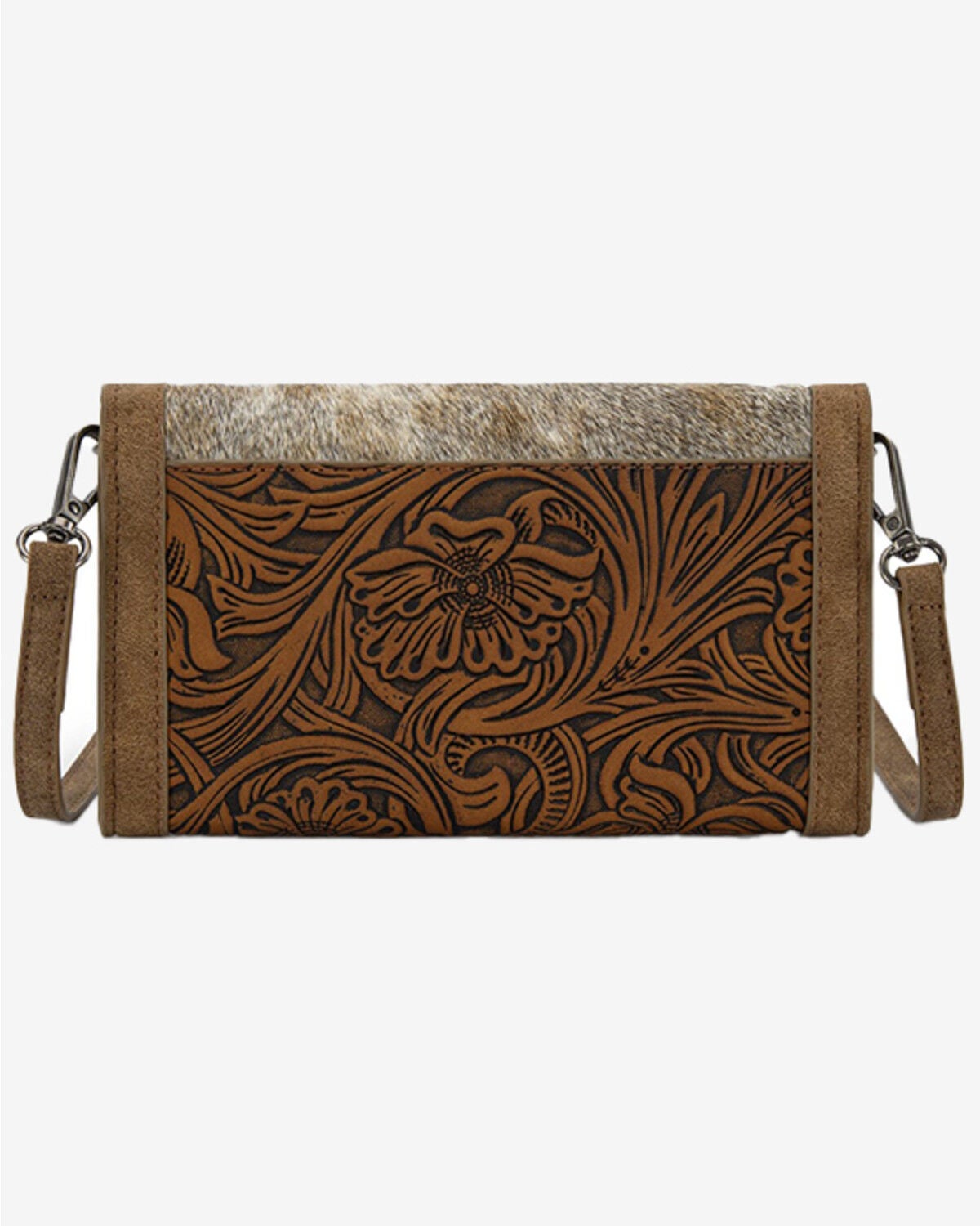 Image #2 - Wrangler Women's Cowhide Embossed Crossbody Wristlet, Brown, hi-res