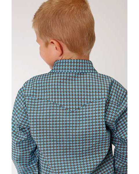 Image #2 -  West Made Boys' Central Geo Print Long Sleeve Western Shirt , Turquoise, hi-res