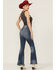 Image #3 - Sneak Peek Women's Vintage High Rise Raw Hem Dark Flare Jeans, Blue, hi-res