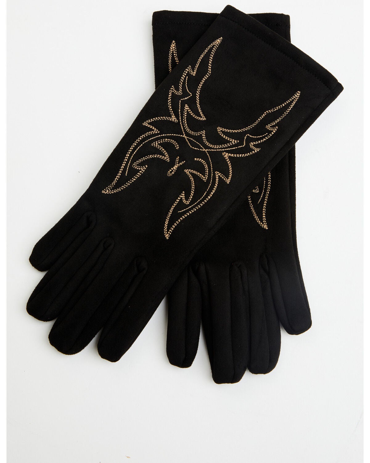 Idyllwind Women's Noel Oversized Boot Stitch Embroidered Faux Suede Gloves, Black, hi-res