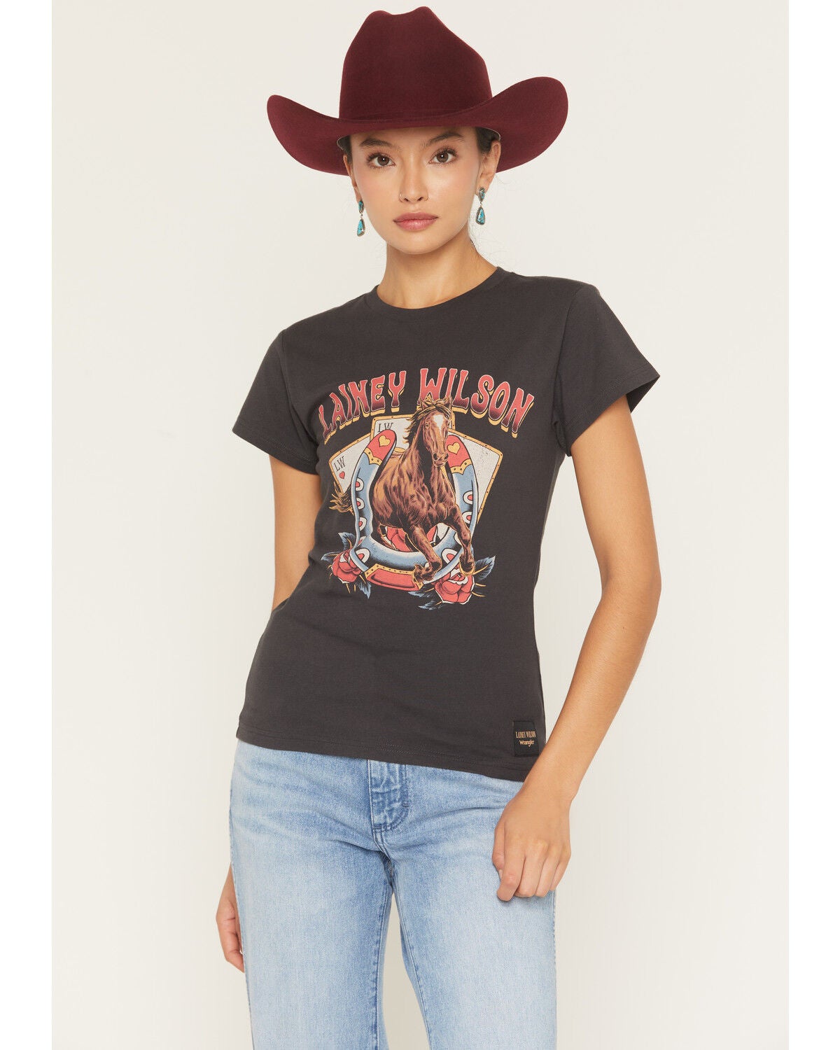 Image #1 - Wrangler X Lainey Wilson Women's Horse Cards Short Sleeve Graphic Tee, Black, hi-res