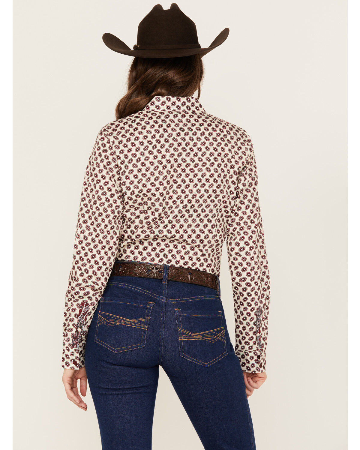 Image #4 - Cinch Women's Medallion Striped Long Sleeve Button-Down Western Shirt, Ivory, hi-res