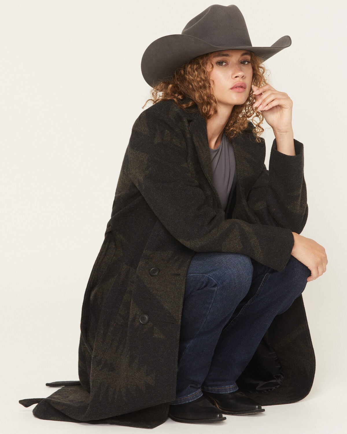 Pendleton Women's Jacquard Wool Trench Coat, Olive, hi-res