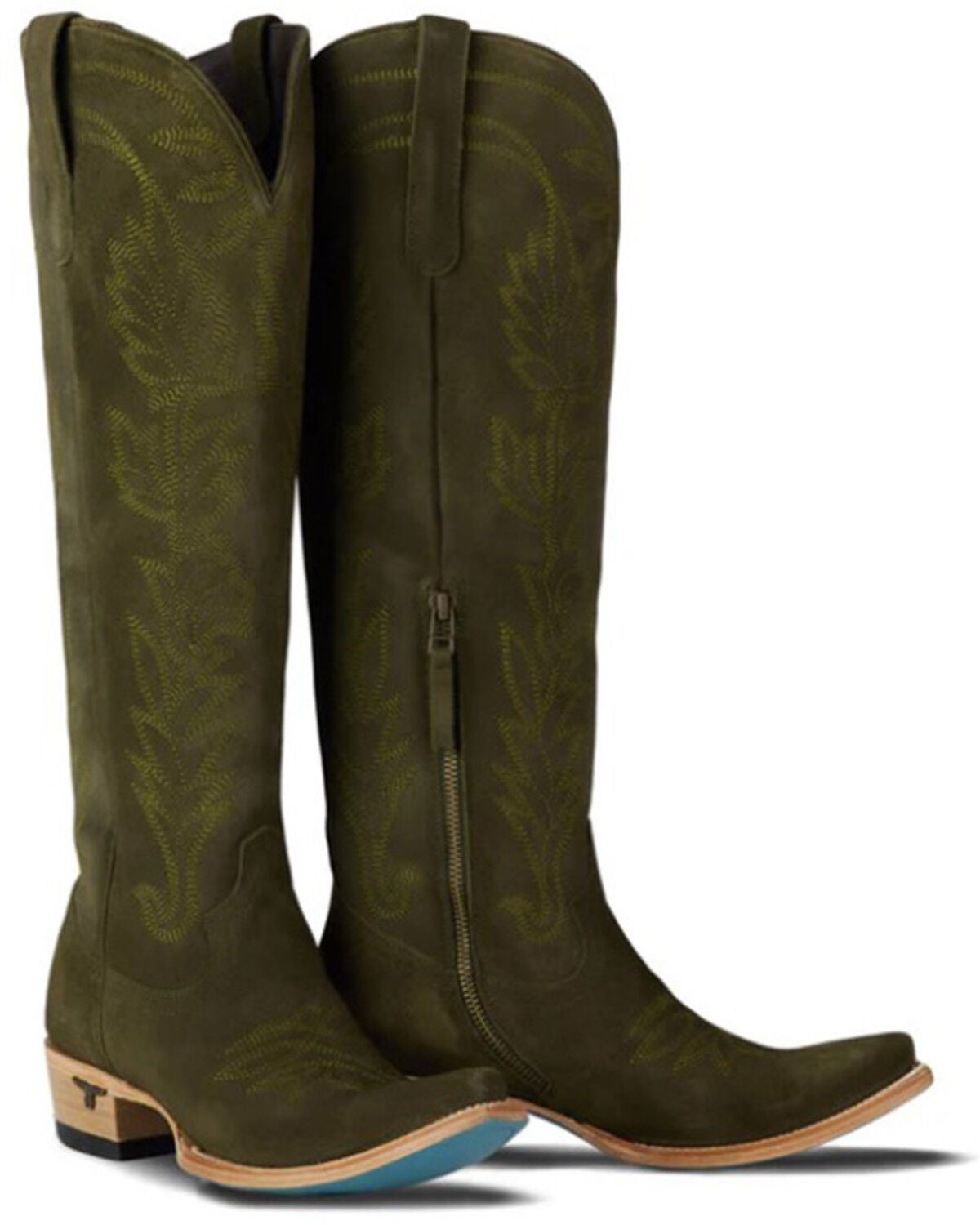Lane Women's Sandaga Knee High Suede Western Boots - Snip Toe, Olive, hi-res