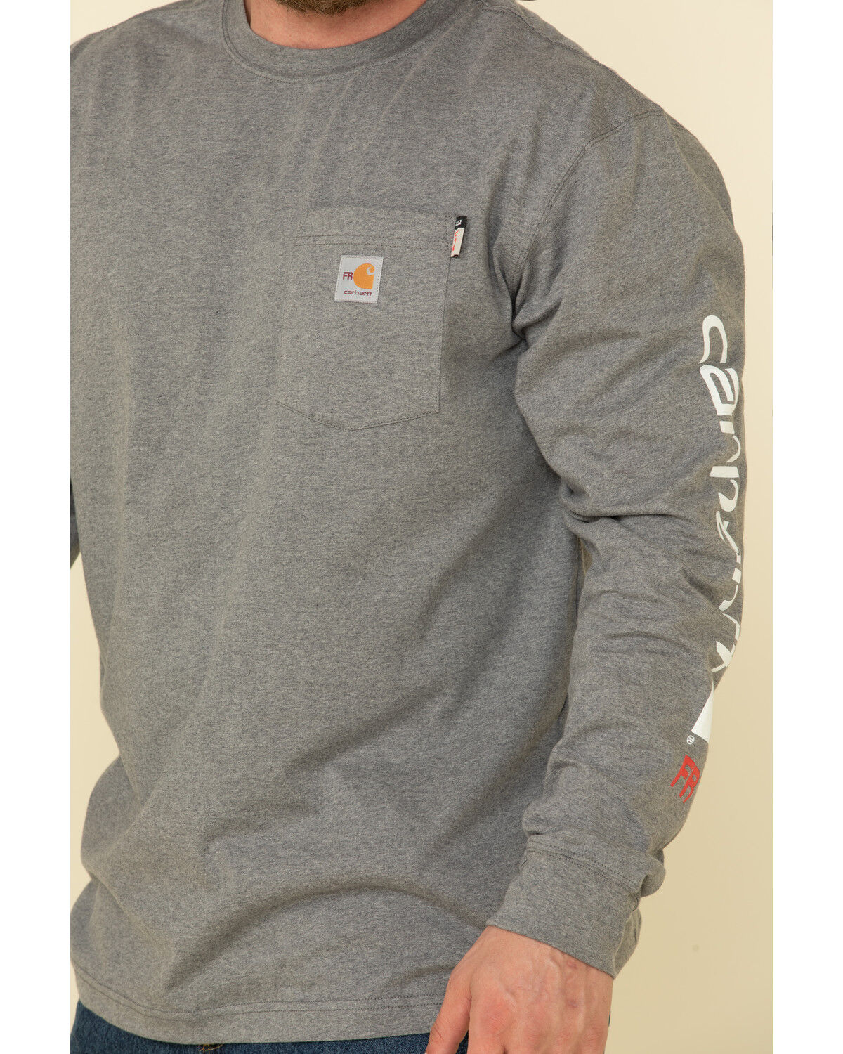 Image #5 - Carhartt Men's FR Midweight Signature Logo Long Sleeve Work Shirt, Grey, hi-res