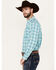 Image #2 - Ariat Men's Vincent Plaid Print Logo Long Sleeve Button-Down Western Shirt, Turquoise, hi-res