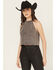 Image #1 - Blue B Women's Sleeveless Rhinestone Striped Halter Denim Top, Black, hi-res