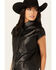 Image #2 - Revel Women's Faux Leather Button-Down Cap Sleeve Top, Black, hi-res
