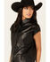 Image #2 - Revel Women's Faux Leather Button-Down Cap Sleeve Top , Black, hi-res
