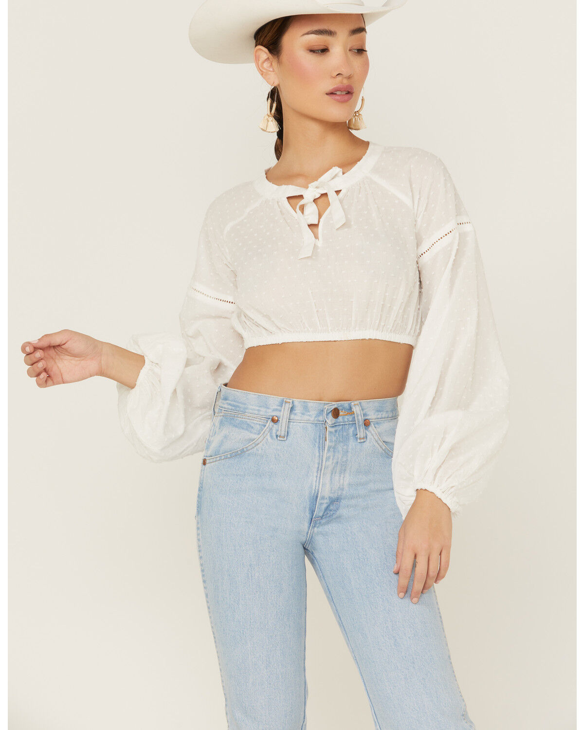 Image #2 - Shyanne Women's Swiss Dot Keyhole Crop Top, White, hi-res